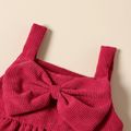 Solid Corduroy Bow Decor Sleeveless Red or Pink or Yellow Baby Tank Dress Red