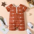 Baby Boy All Over Print Short-sleeve Snap Romper Brown image 1
