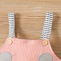 Baby Girl Cartoon Elephant Embroidered Stripe Splicing Pink Ribbed Overalls Pink