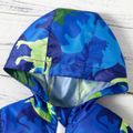 Baby Boy All Over Dinosaur Print Outdoor Waterproof Sporty Long-sleeve Hooded Zip Jumpsuit Deep Blue