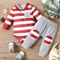 2pcs Baby Boy Red Striped Long-sleeve Button Up Romper and Trousers Set Red