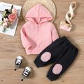 100% Cotton Crepe 2pcs Baby Boy/Girl Solid Long-sleeve Hooded Top and Trousers Set Pink