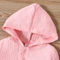 100% Cotton Crepe 2pcs Baby Boy/Girl Solid Long-sleeve Hooded Top and Trousers Set Pink