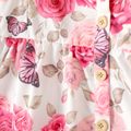 Baby Girl Button Design Pink Plaid/Floral Print Flutter-sleeve Dress Color block
