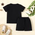 2pcs Lion Print Short-sleeve T-shirt and Shorts Black Toddler Set Black