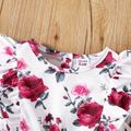 Toddler Girl Ruffled Floral Print/Burgundy Sleeveless Belted Romper Jumpsuit Shorts White