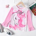 Kid Girl Animal Unicorn Print Ruffled Long-sleeve Tee Pink
