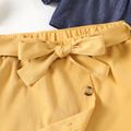 2-piece Kid Girl Off Shoulder Short-sleeve Strap Denim Tee and Button Design Irregular Belted Skirt Set Grey
