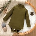 Baby Boy/Girl 95% Cotton Ribbed Turtleneck Long-sleeve Romper Army green image 1