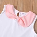 2-piece Kid Girl Bowknot Design Collar Sleeveless White Tee and Polka dots Mesh Pink Skirt Set Pink