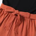 Black Ribbed U Neck Sleeveless Belted Splicing Romper for Mom and Me Black image 4