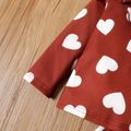 2-piece Toddler Girl Valentine's Day Heart Print Ruffled V Neck Long-sleeve Tee and Bowknot Desogn Paperbag Pants Burgundy Set Burgundy