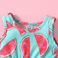 Baby Girl Allover Watermelon Print Pom Poms Design Sleeveless Romper Color block