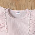 Toddler Girl Ruffled Solid Color Short-sleeve Waffle Tee Light Pink