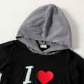 Mother's Day 2-piece Toddler Boy Letter Heart Print Hooded Tee and Grey Shorts Set Black