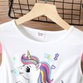 Kid Girl Unicorn Print Sleeveless Colorful Mesh Splice Dress White