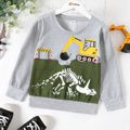 Kid Boy Dinosaur Vehicle Excavator Print Pullover Sweatshirt Grey