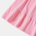 2-piece Kid Girl Ruffled Off Shoulder Long-sleeve Pink Tee and Elasticized Skirt Set Pink