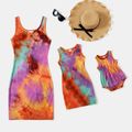 Colorful Tie Dye Bodycon Sleeveless Tank T-shirt Dress for Mom and Me Colorful