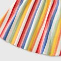 Family Matching Colorful Striped V Neck Flutter-sleeve Dresses and Short-sleeve T-shirts Sets ORIGINALWHITE