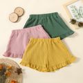 Toddler Girl 100% Cotton Ruffled Solid Color Elasticized Crepe Shorts Yellow