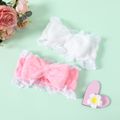 Wide Lace Trim Bow Headband for Girls White
