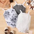 Baby Girl Solid/Striped/Floral-Print Sleeveless Spaghetti Strap Romper White image 1