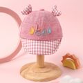 Baby Buffalo Plaid Letter Embroidered Heart Dua Ears Cap Pink