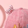 Baby Buffalo Plaid Letter Embroidered Heart Dua Ears Cap Pink