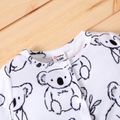 Baby Boy Koala Print White/Grey Striped Short-sleeve Snap Romper BlackandWhite image 2