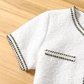 2-piece Kid Girl Tweed Design Textured Short-sleeve Cardigan and Elasticized Black Shorts Set White