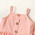 2-piece Toddler Girl Button Design Ruffle Camisole and Elasticized Ribbed Flared Pants Set Pink