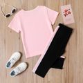 2-piece Kid Girl Letter Heart Print Pink Tee and Colorblock Capri Pants Set Pink image 5