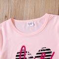 2-piece Kid Girl Letter Heart Print Pink Tee and Colorblock Capri Pants Set Pink image 4