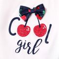 2-piece Kid Girl Letter Cherry Print Bowknot Design White Tee and Elasticized Pants Set White image 2