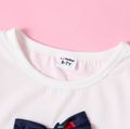 2-piece Kid Girl Letter Cherry Print Bowknot Design White Tee and Elasticized Pants Set White image 3