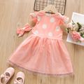 Toddler Girl Polka dots Bowknot Design Flutter-sleeve Mesh Dress Pink