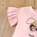 Toddler Girl Ruffled Rabbit Print Bowknot Design/Polka dots Short-sleeve Tee Pink