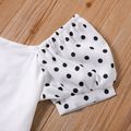 2-piece Kid Girl Polka dots Square Neck Puff-sleeve Blouse and Belted Black Shorts Set BlackandWhite