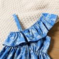 Toddler Girl Butterfly Print Sleeveless Flounce Denim Blue Strap Dress DENIMBLUE