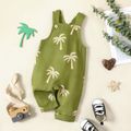 Baby Boy Coconut Tree Print Green/Yellow Striped Overalls SENLINLV