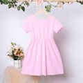 Kid Girl Solid Color Bowknot Design Cut Out Short-sleeve Dress Pink