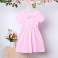 Kid Girl Solid Color Bowknot Design Cut Out Short-sleeve Dress Pink