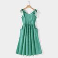 Green V Neck Sleeveless Spaghetti Strap Button Dress for Mom and Me DeepTurquoise