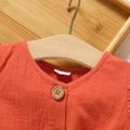 2pcs Toddler Girl 100% Cotton Button Design Tie Knot Puff-sleeve Top and Orange red Shorts Set Orange red