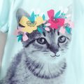 Kid Girl Animal Cat Floral Print Short-sleeve Tee Light Blue image 4
