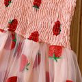 Kid Girl Strawberry Print Smocked Mesh Design Cami Dress Pink