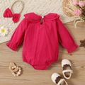 2pcs Baby Girl Swiss Dot Layered Collar Bowknot Long-sleeve Romper with Headband Set Red image 4