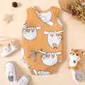 Baby Boy All Over Animal Print V Neck Button Up Sleeveless Tank Romper Bisque