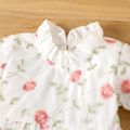 100% Cotton Baby Girl Floral Embroidered Frill Collar Long-sleeve Jumpsuit White